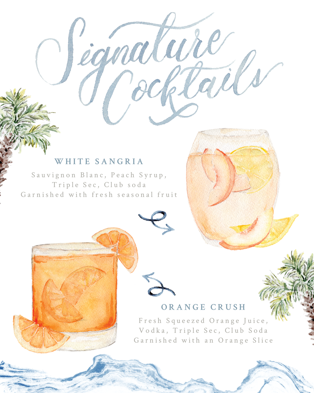 Custom Watercolor Signature Cocktails Sign — Rebecca Green Design
